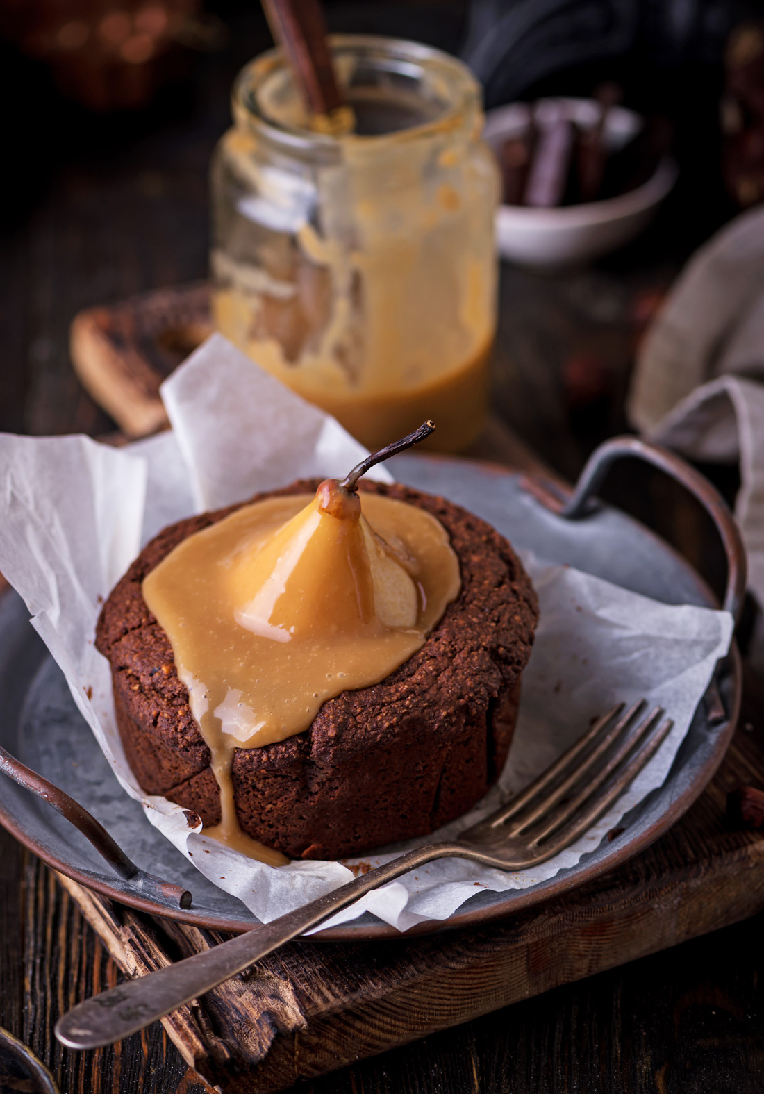 Chocolate Pear Cake with Coconut Caramel