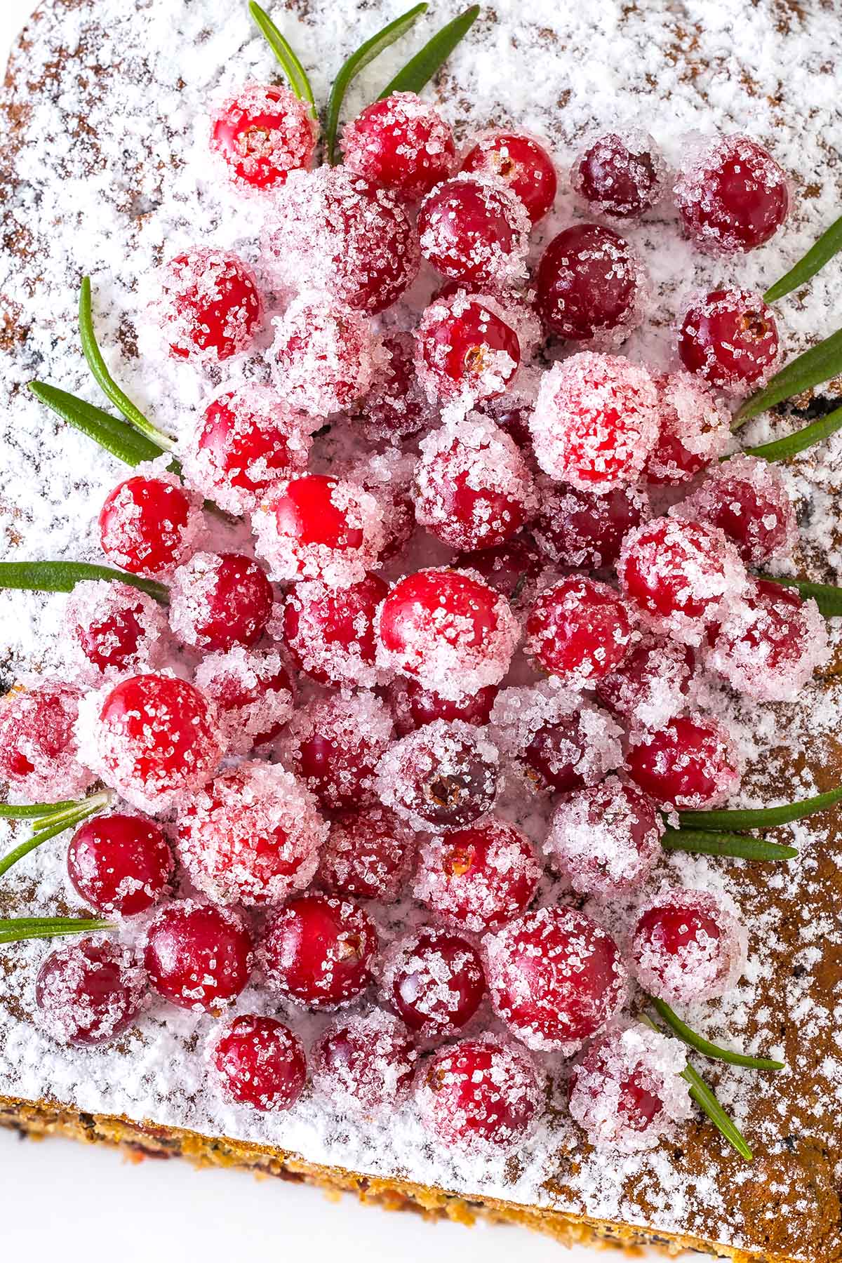 Sugared cranberries on the loaf cake