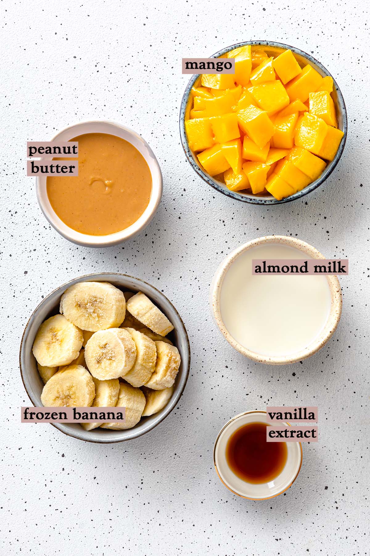 Ingredients for mango peanut butter smoothie