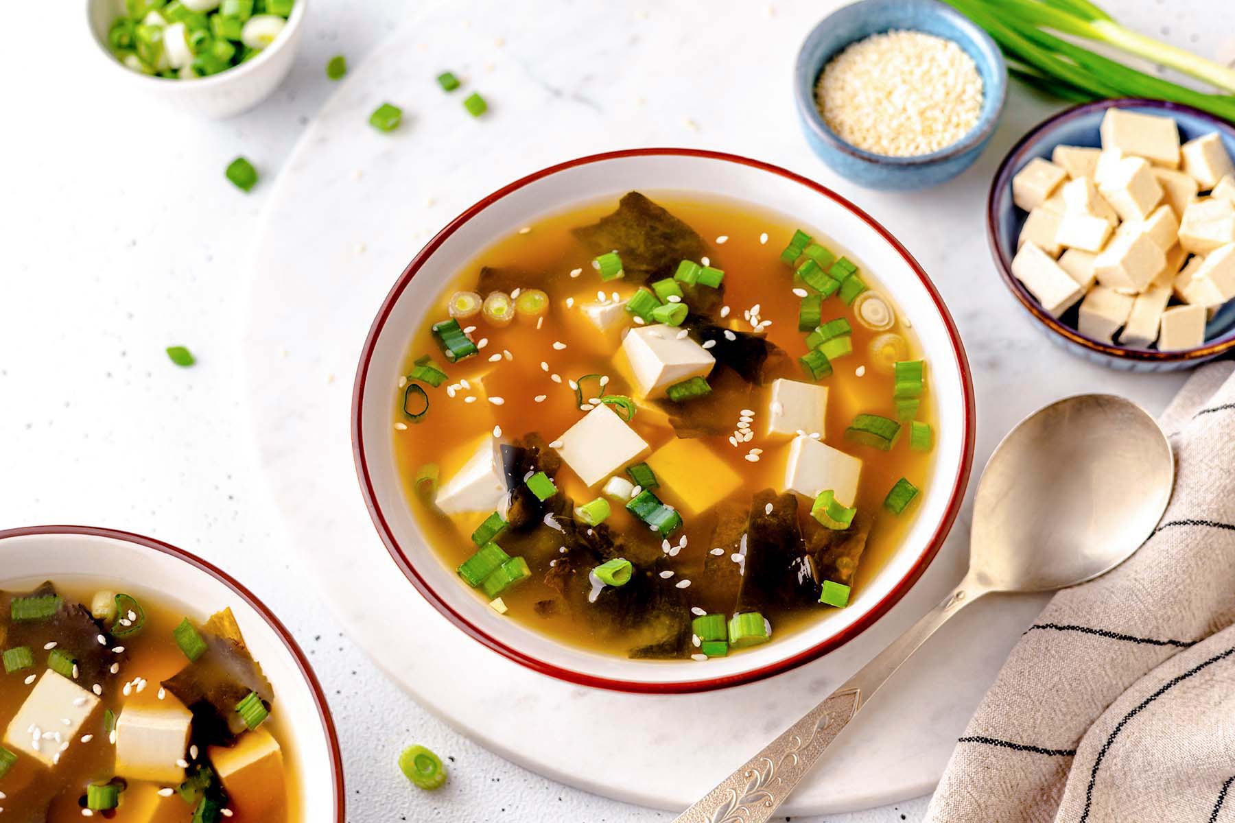 Miso soup bowl on the white board