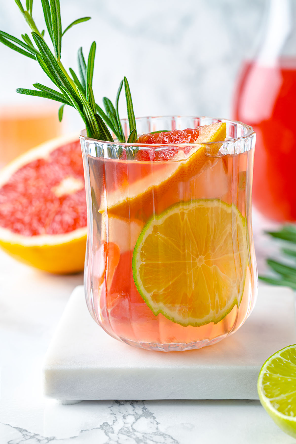 Rosemary grapefruit lime drink in a glass