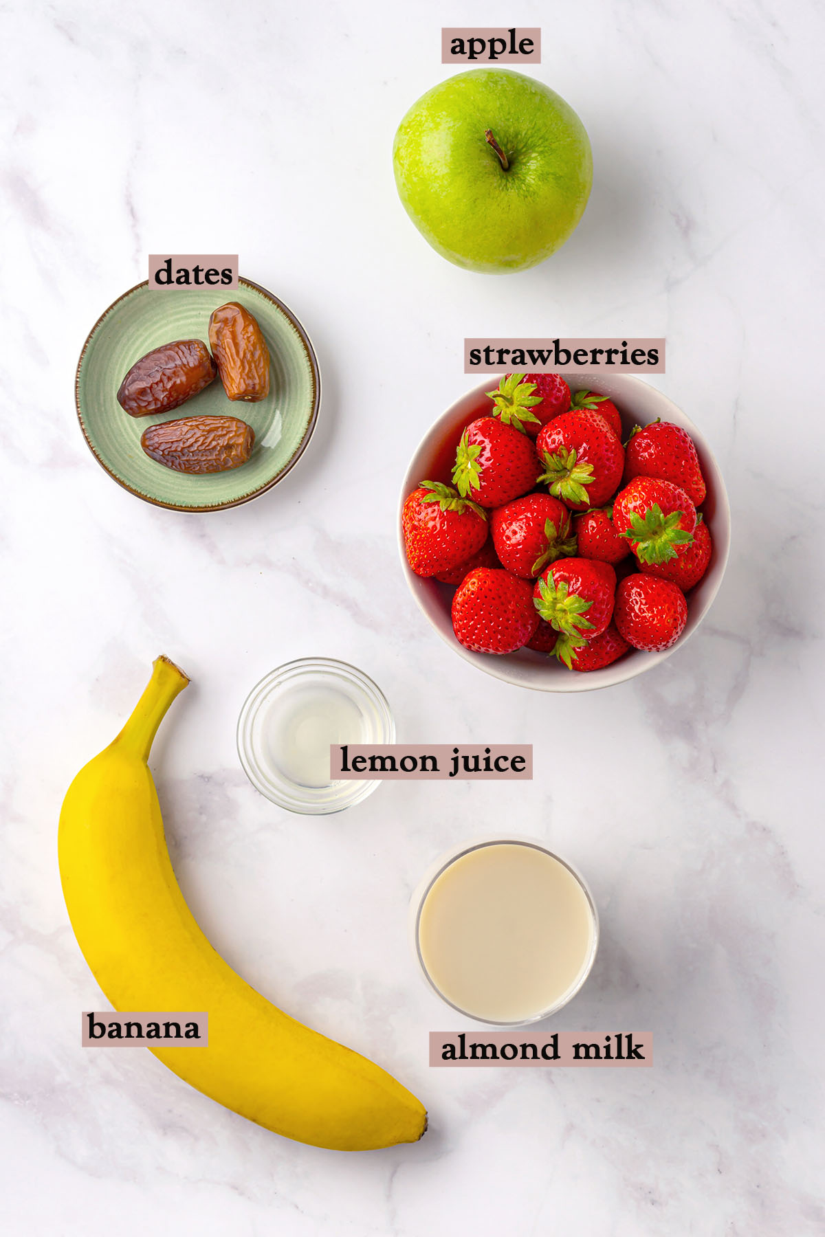 Ingredients for strawberry apple smoothie