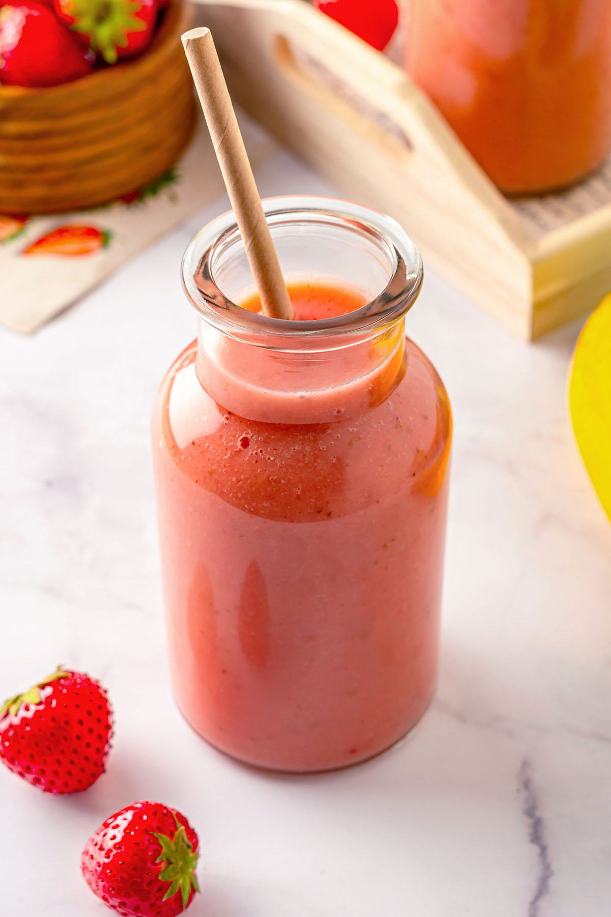 Bottle of strawberry apple smoothie