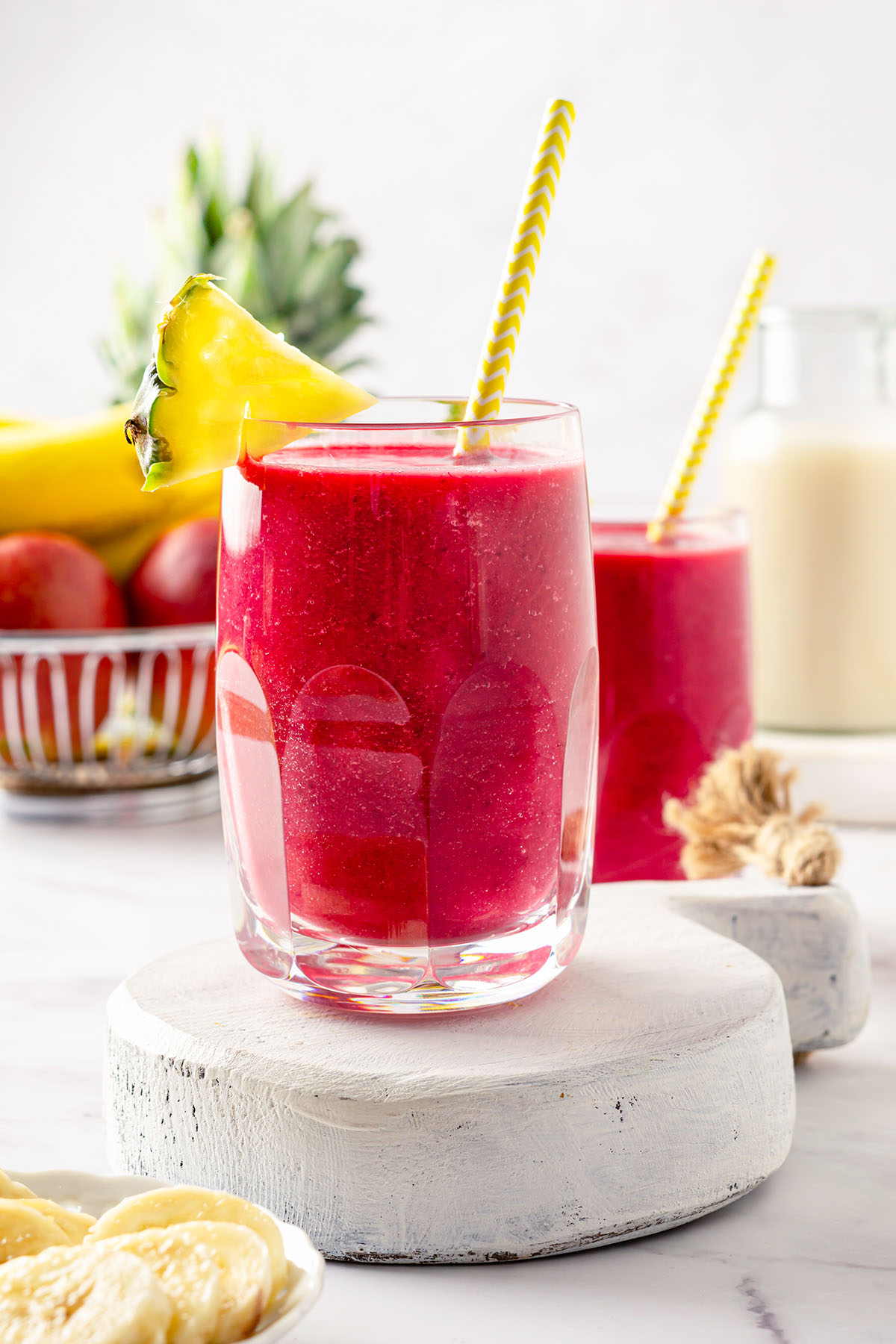 Glasses with beetroot and pineapple smoothie