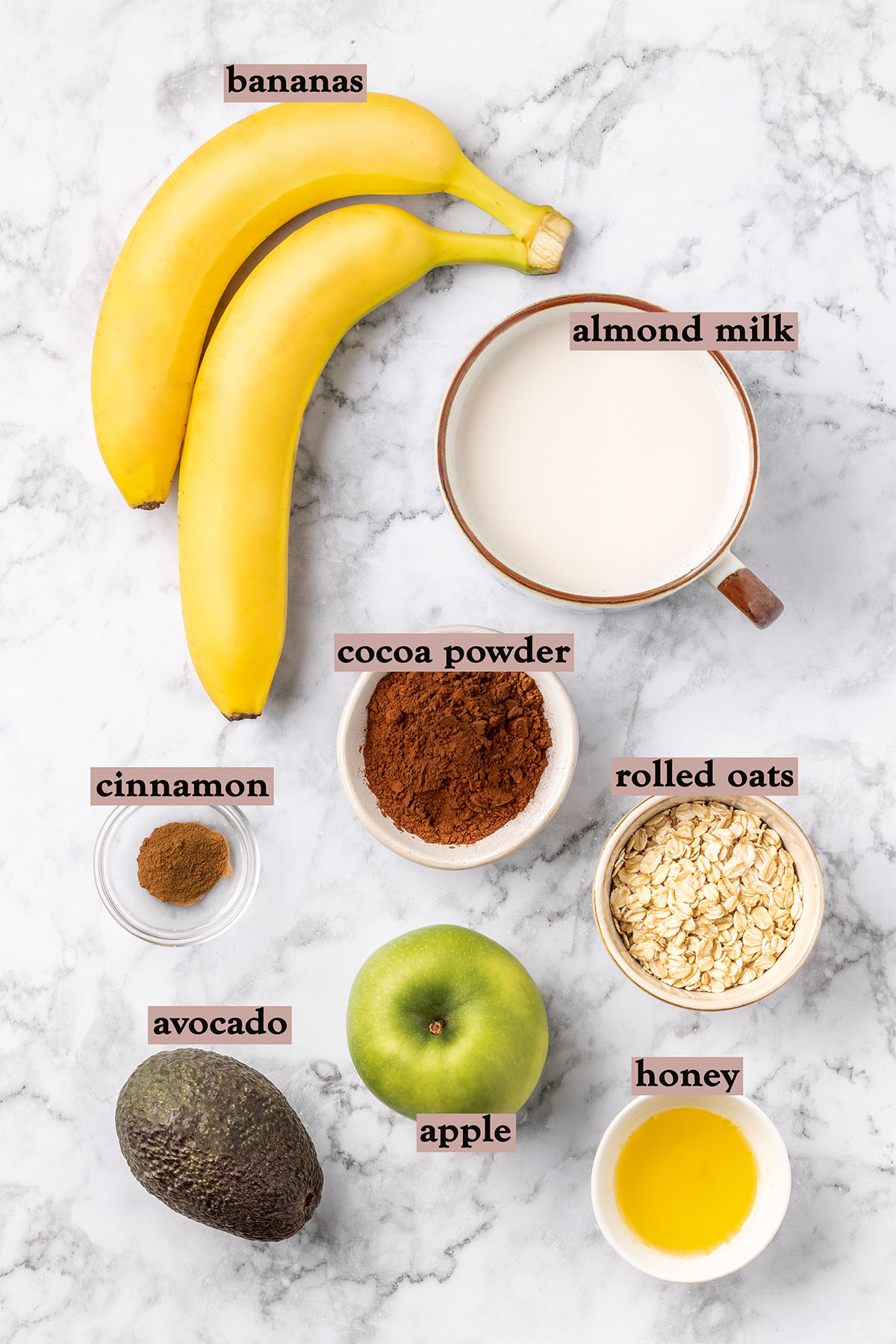 Ingredients for chocolate apple smoothie