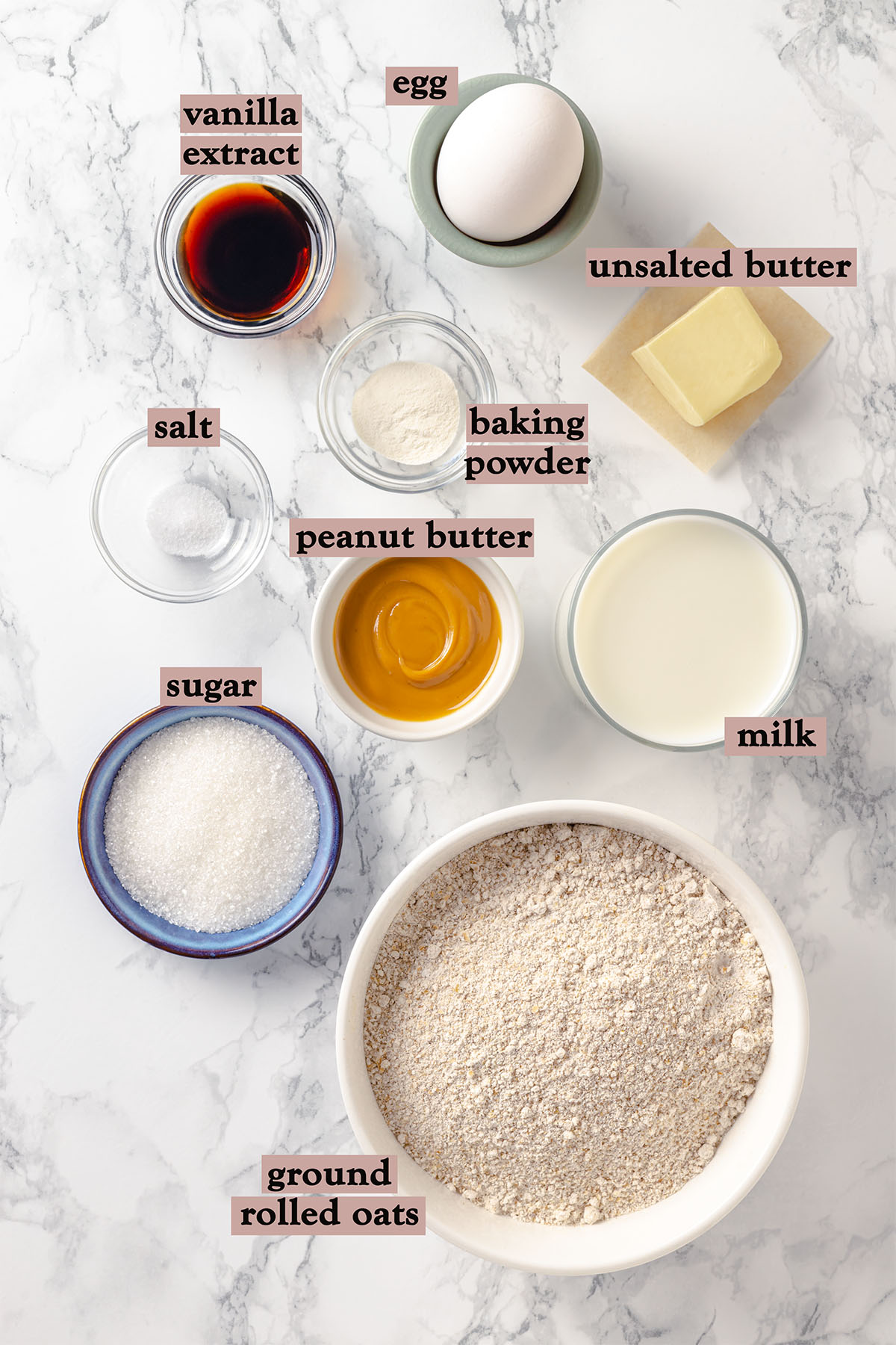 Ingredients for peanut butter oatmeal pancakes