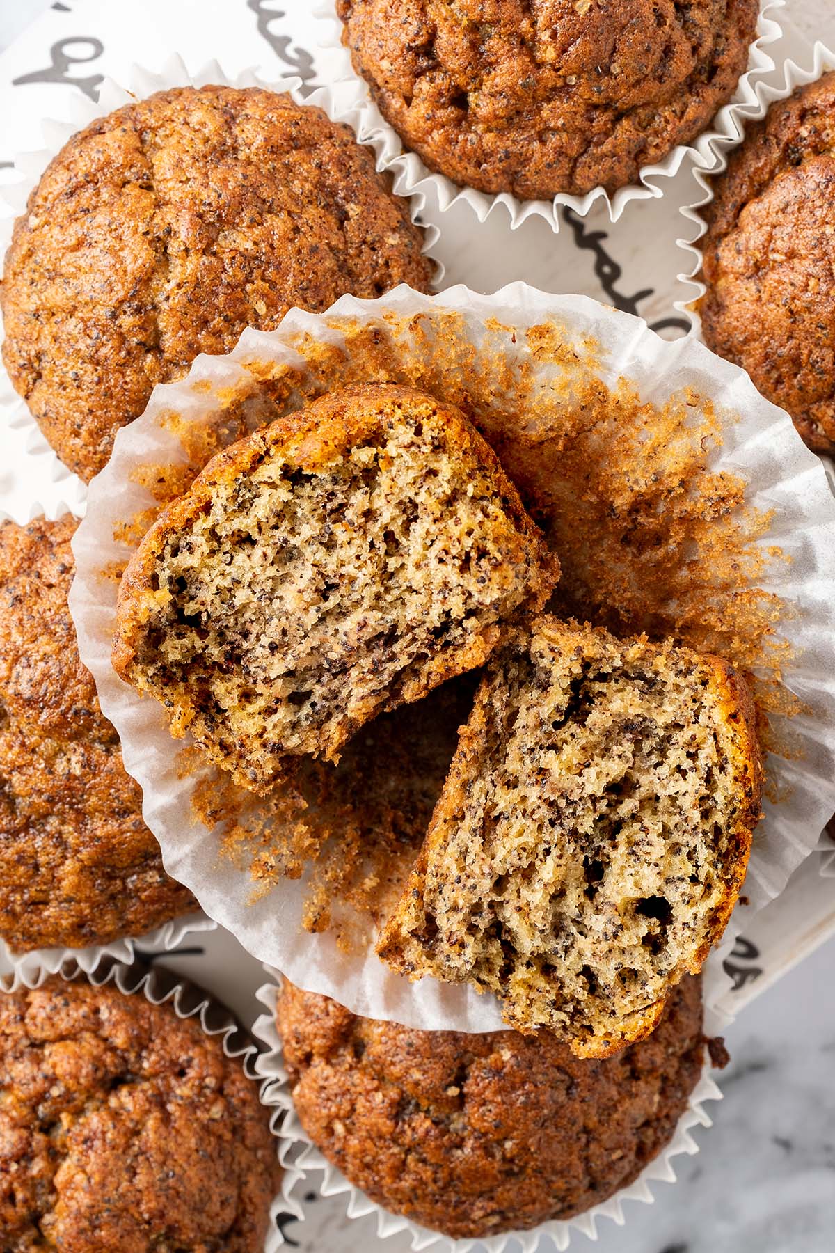 Moist texture of Banana Muffins with Poppy Seeds