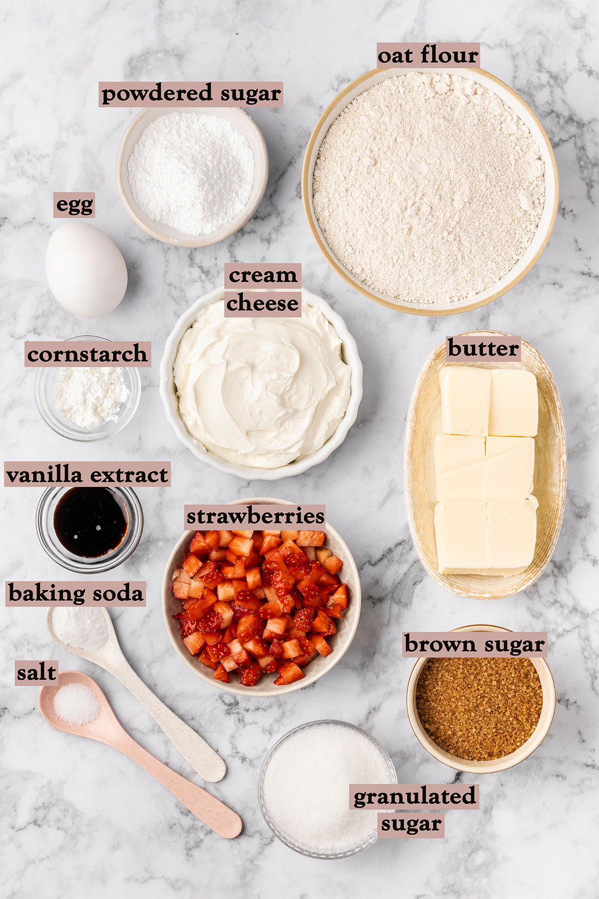 Ingredients for strawberry cheesecake cookies