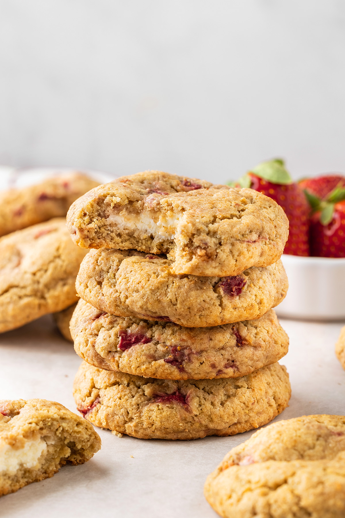 Stack of strawberry cheesecake cookies