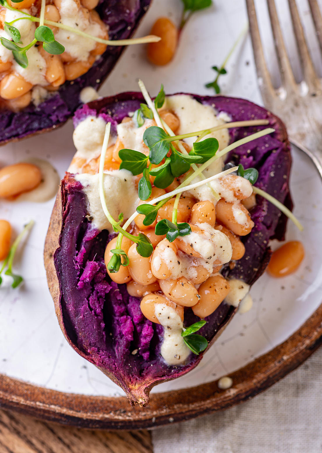 Purple potato with beans