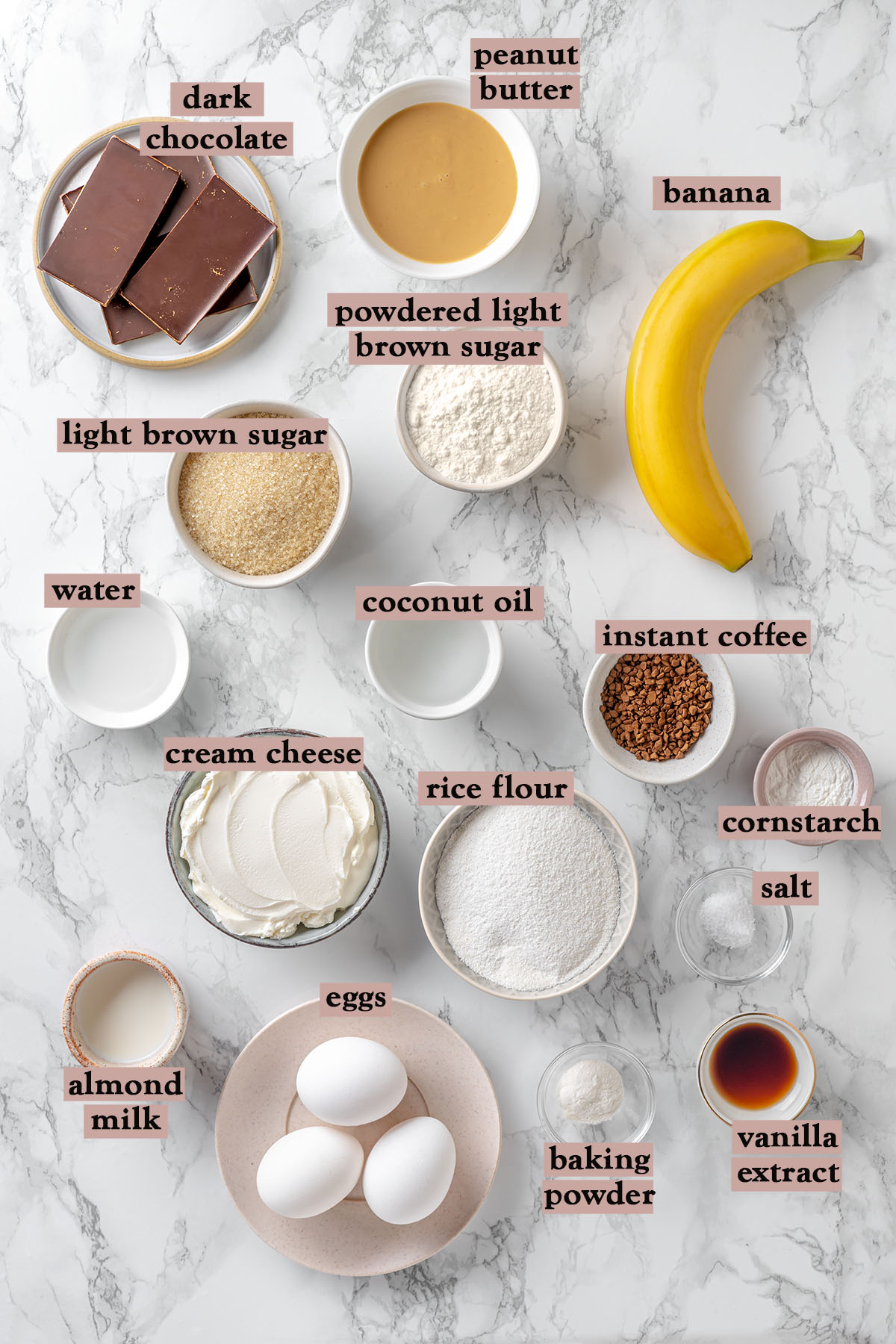 Ingredients for banana cake with coffee frosting