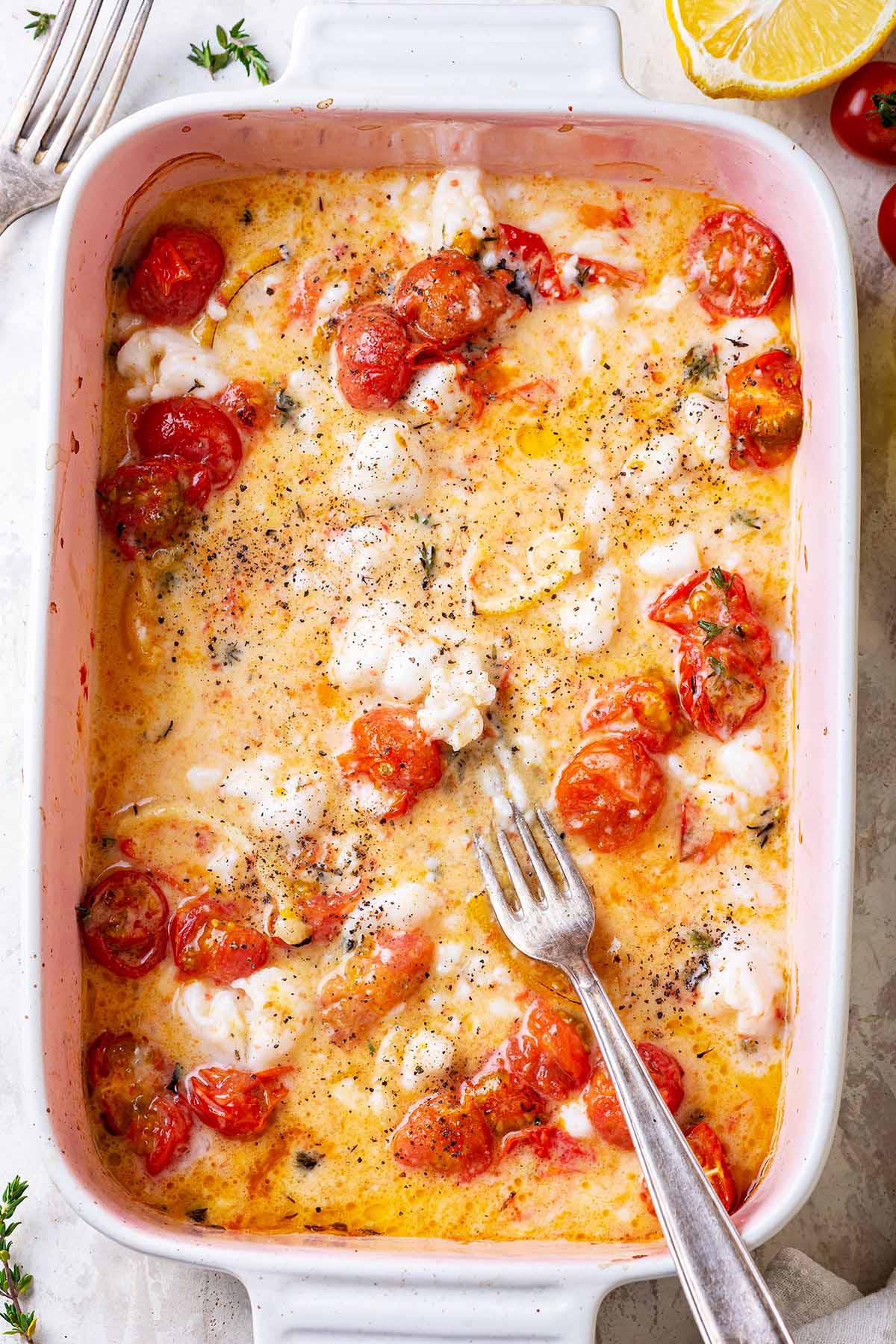 Crushed baked feta and tomatoes