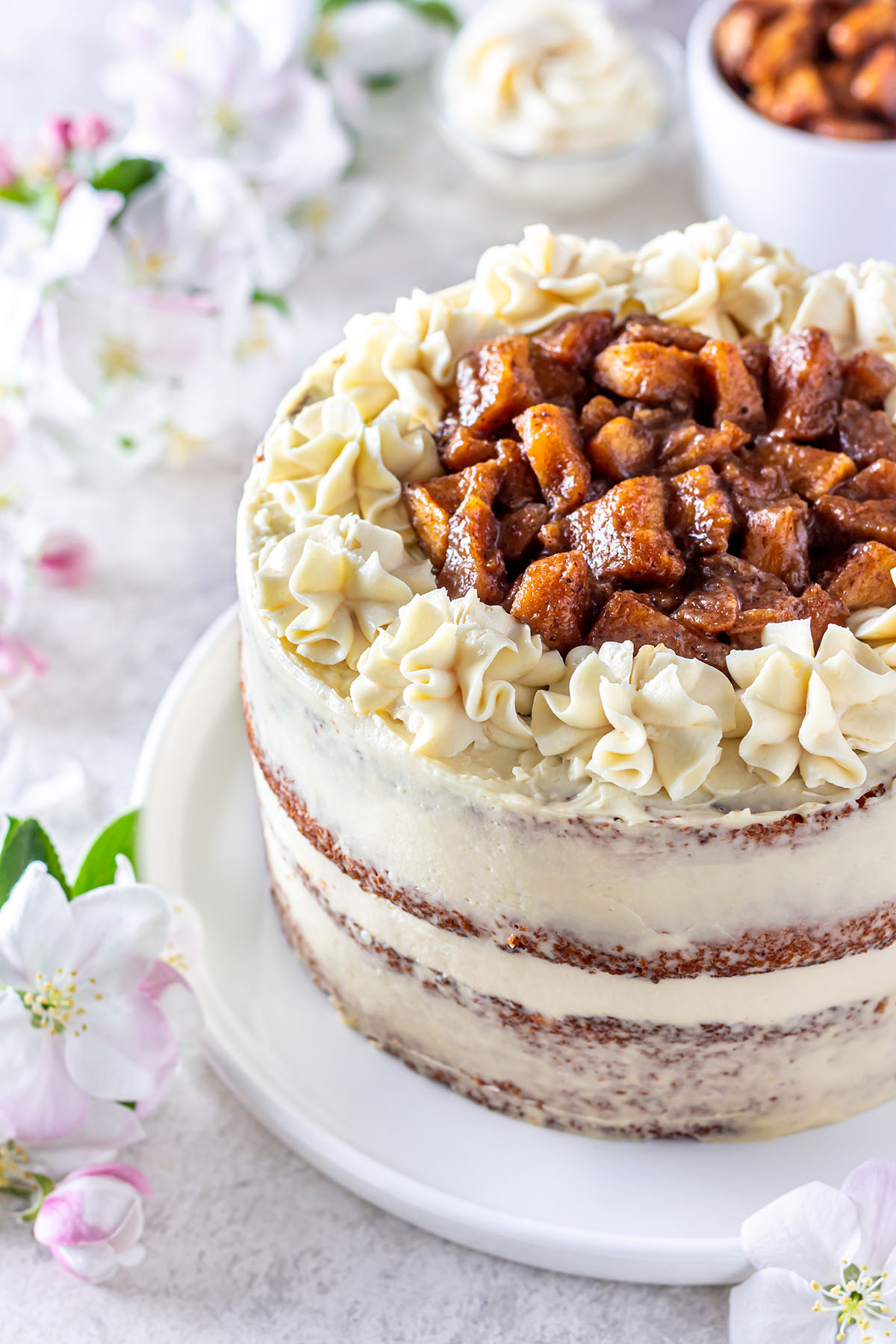 Almond Cake with beautifully decorated with caramelized apples