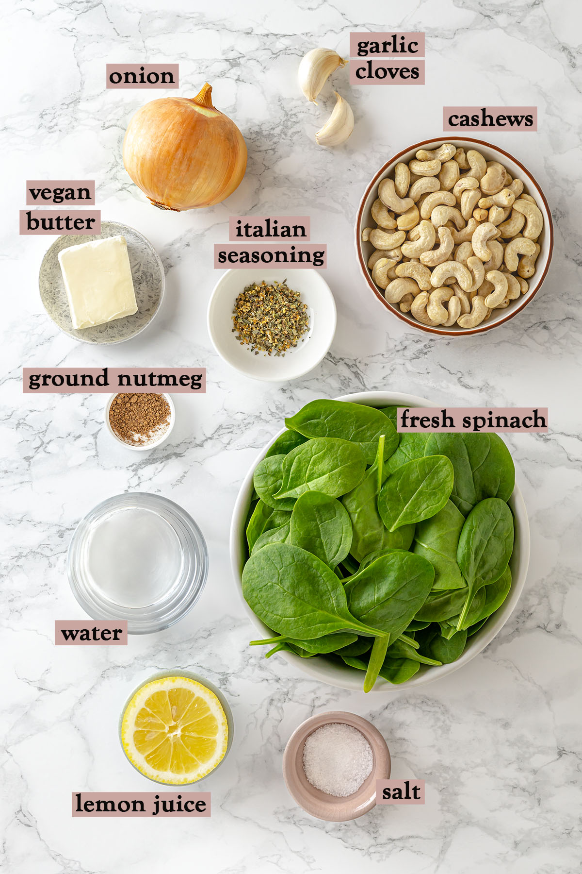 Ingredients for Vegan Creamed Spinach