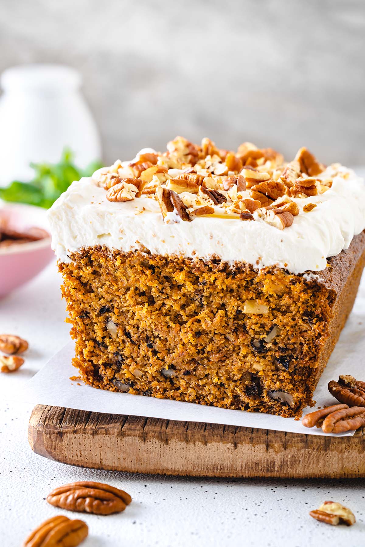 Easter cake decorated with frosting and pecans