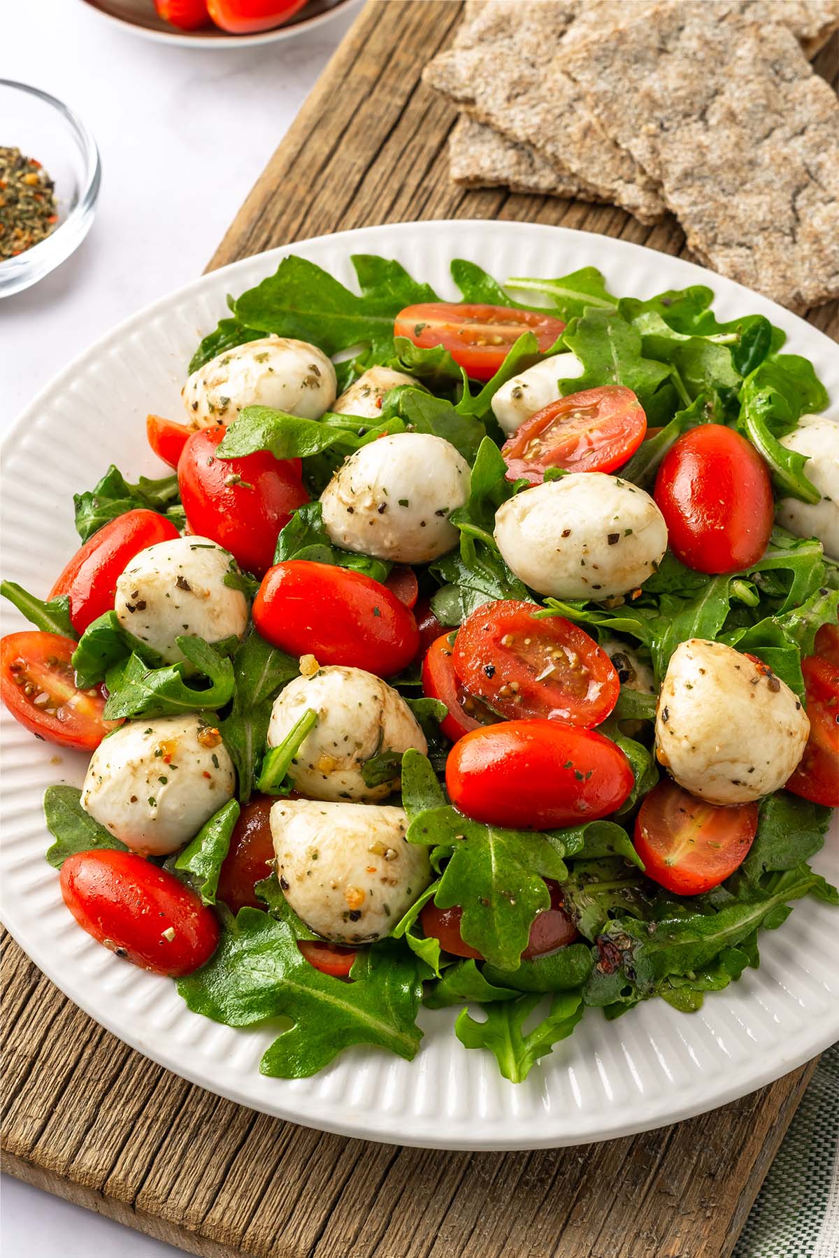 Arugula Caprese Salad with cherry tomatoes