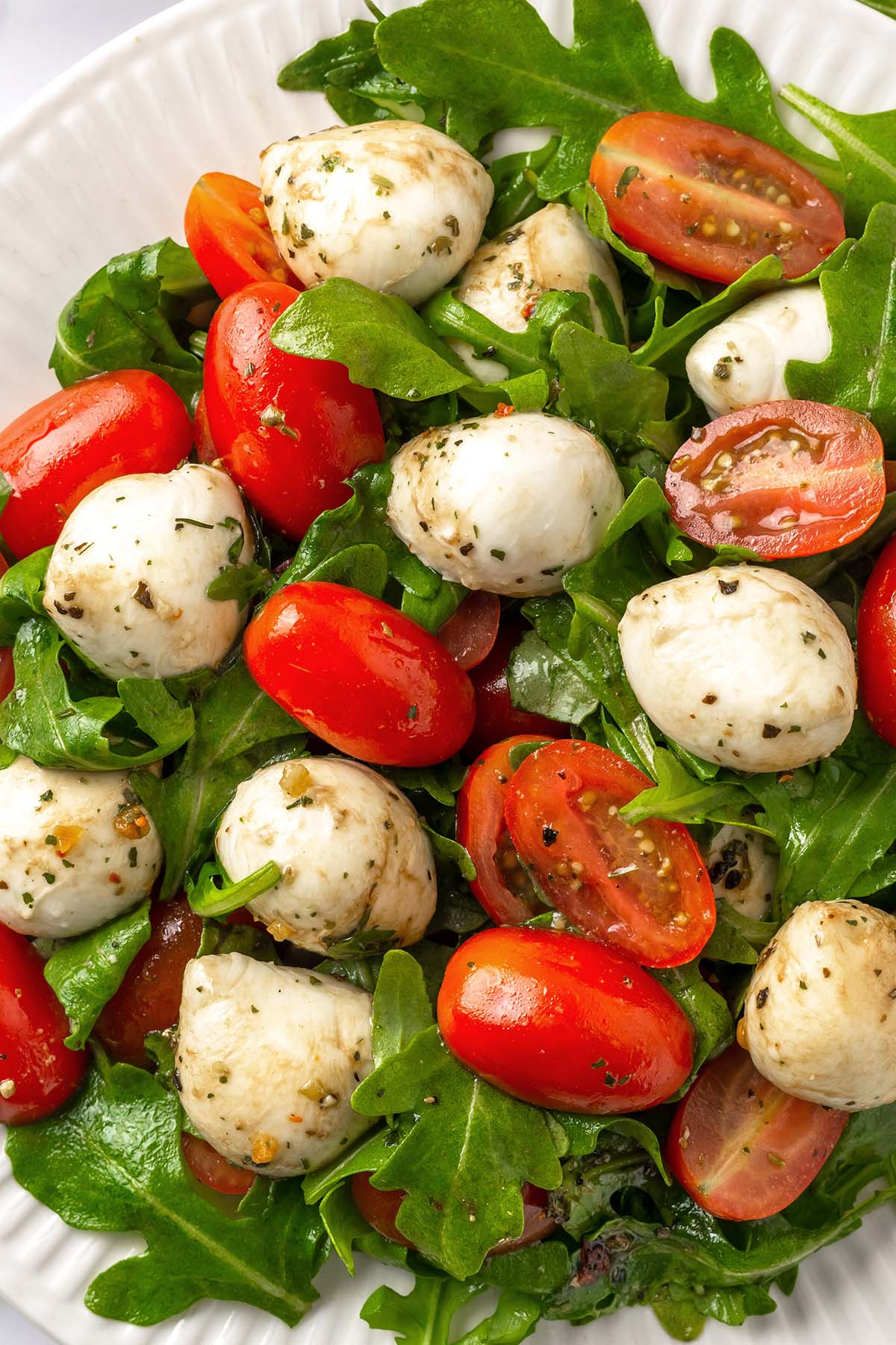 Close-up view of Arugula Mozzarella Salad