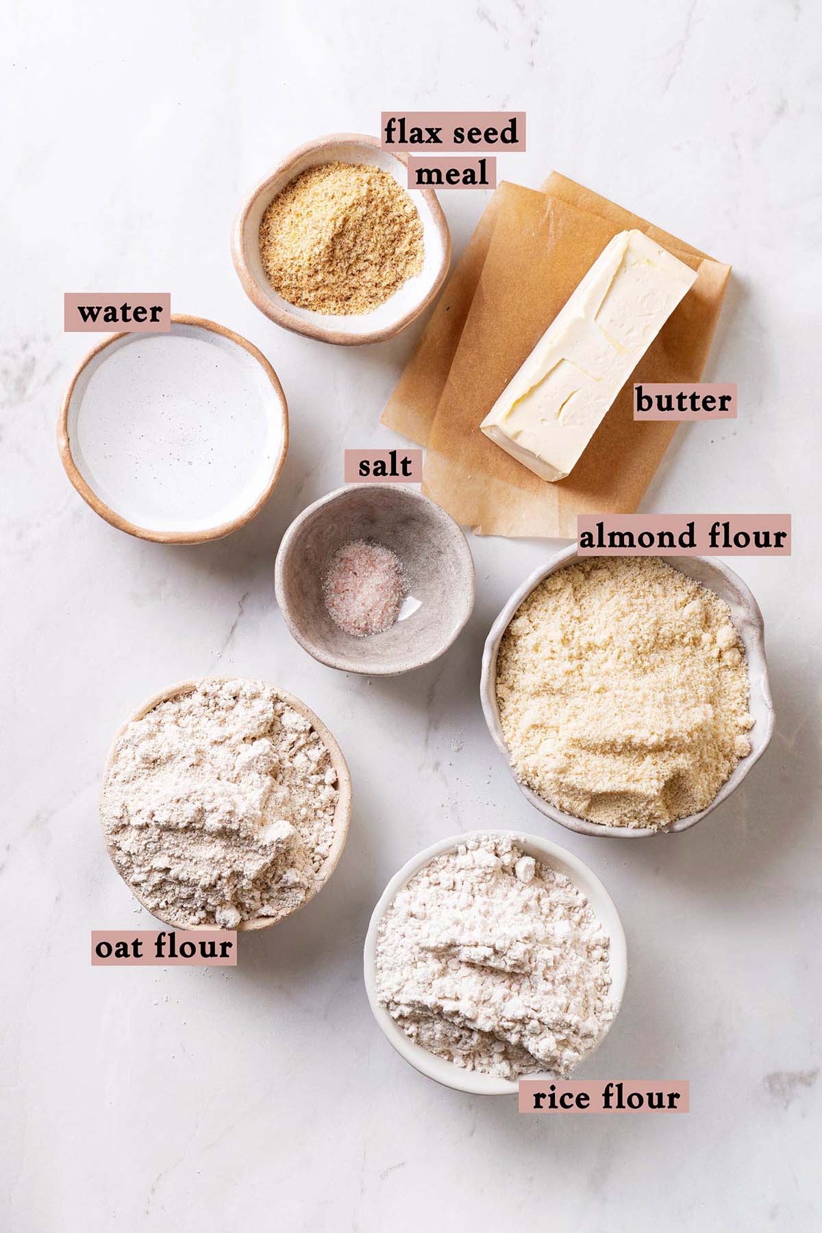 Ingredients to make gluten-free pie crust