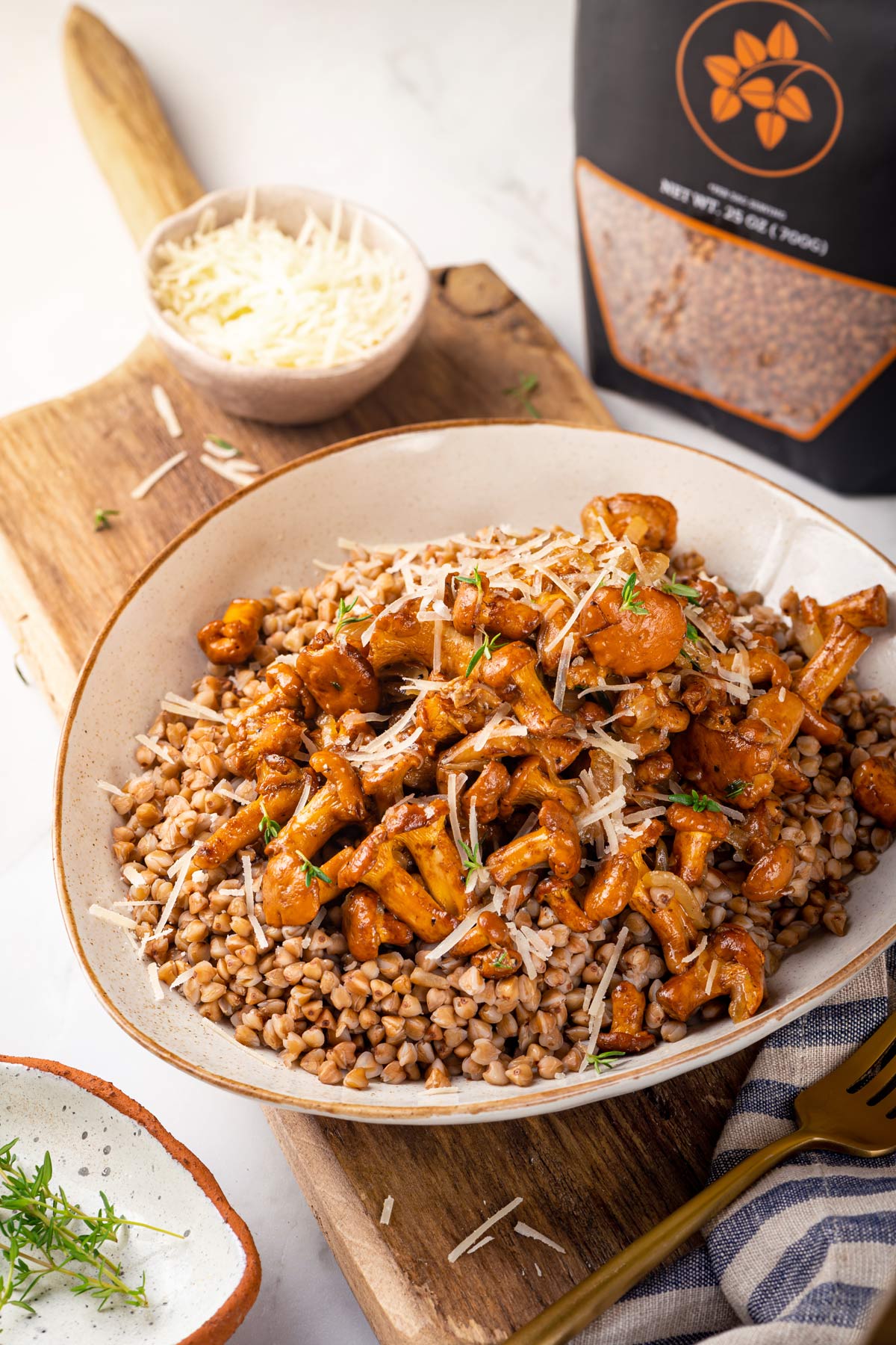 Buckwheat bowl with chanterelle mushrooms