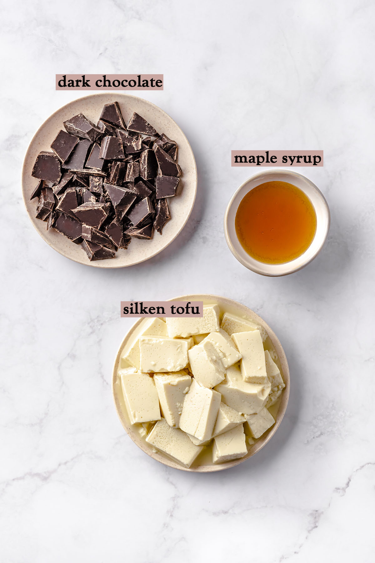 Ingredients to make silken tofu chocolate pudding