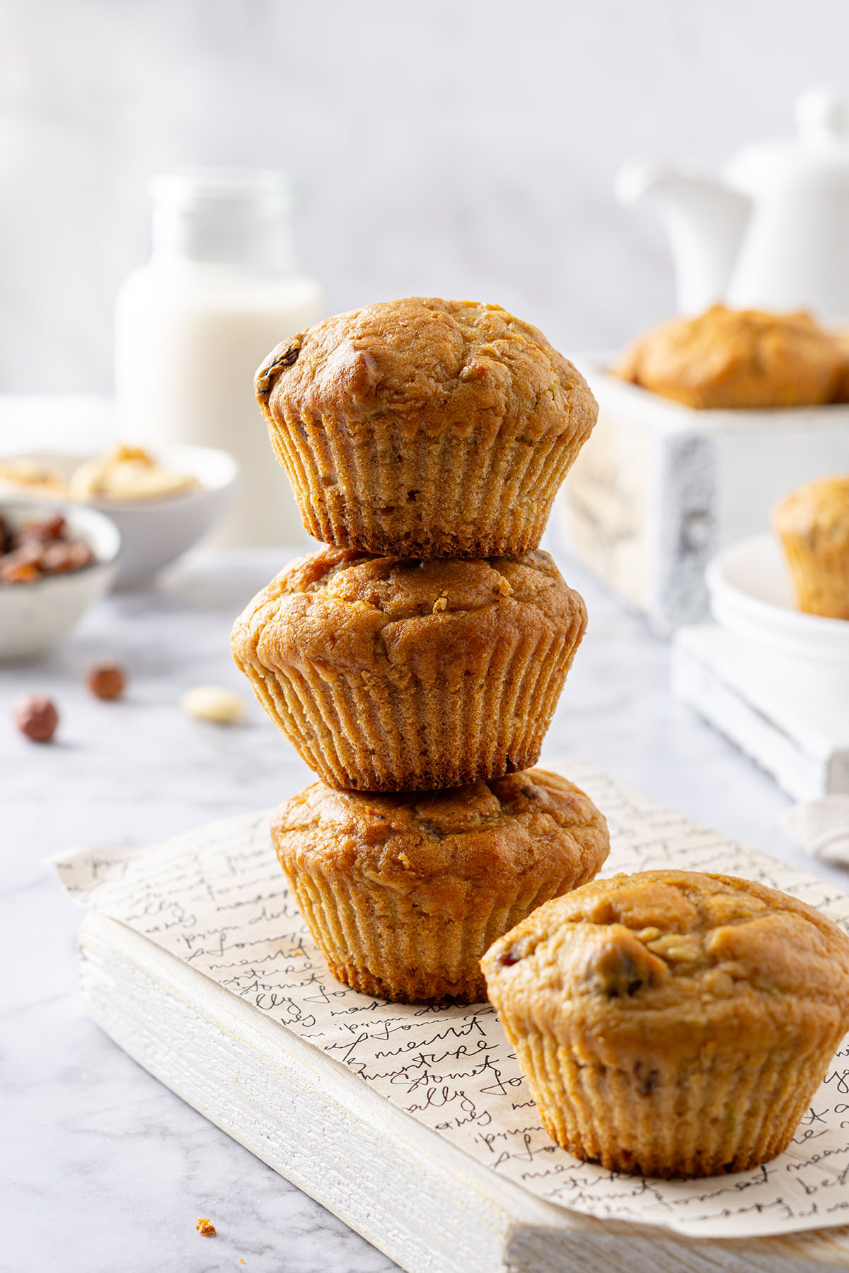 stack of vegan zucchini muffins